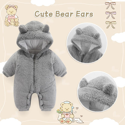 UVIPC Baby Newborn Bear Outfit Fleece Snowsuit Winter Clothes Hooded Jumpsuit Romper for Baby boy