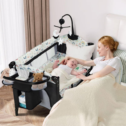 Kinder King 4 in 1 Portable Nursery Center, Foldable Baby Bedside Crib w/Bassinet, Infant Pack n