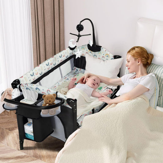 Kinder King 4 in 1 Portable Nursery Center, Foldable Baby Bedside Crib w/Bassinet, Infant Pack n