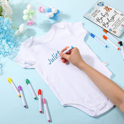 Qunclay 12 Pcs Baby Bodysuit Baby Shower Game Include 1 Game Wooden Sign Tabletop Decor 1 White