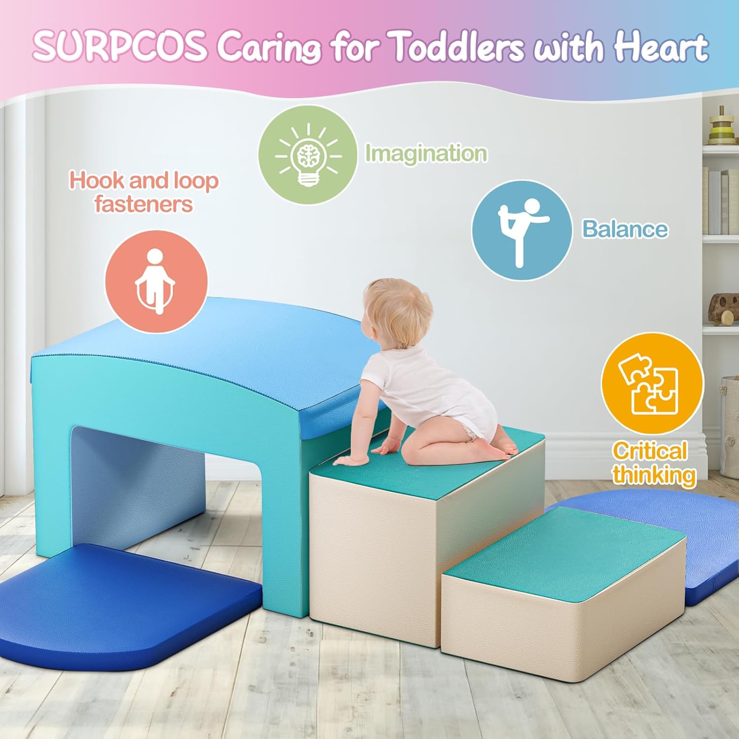 SURPCOS Foam Climbing Blocks for Toddlers - Soft Play Set for Toddlers 1-3 - Climbing Toys - Baby