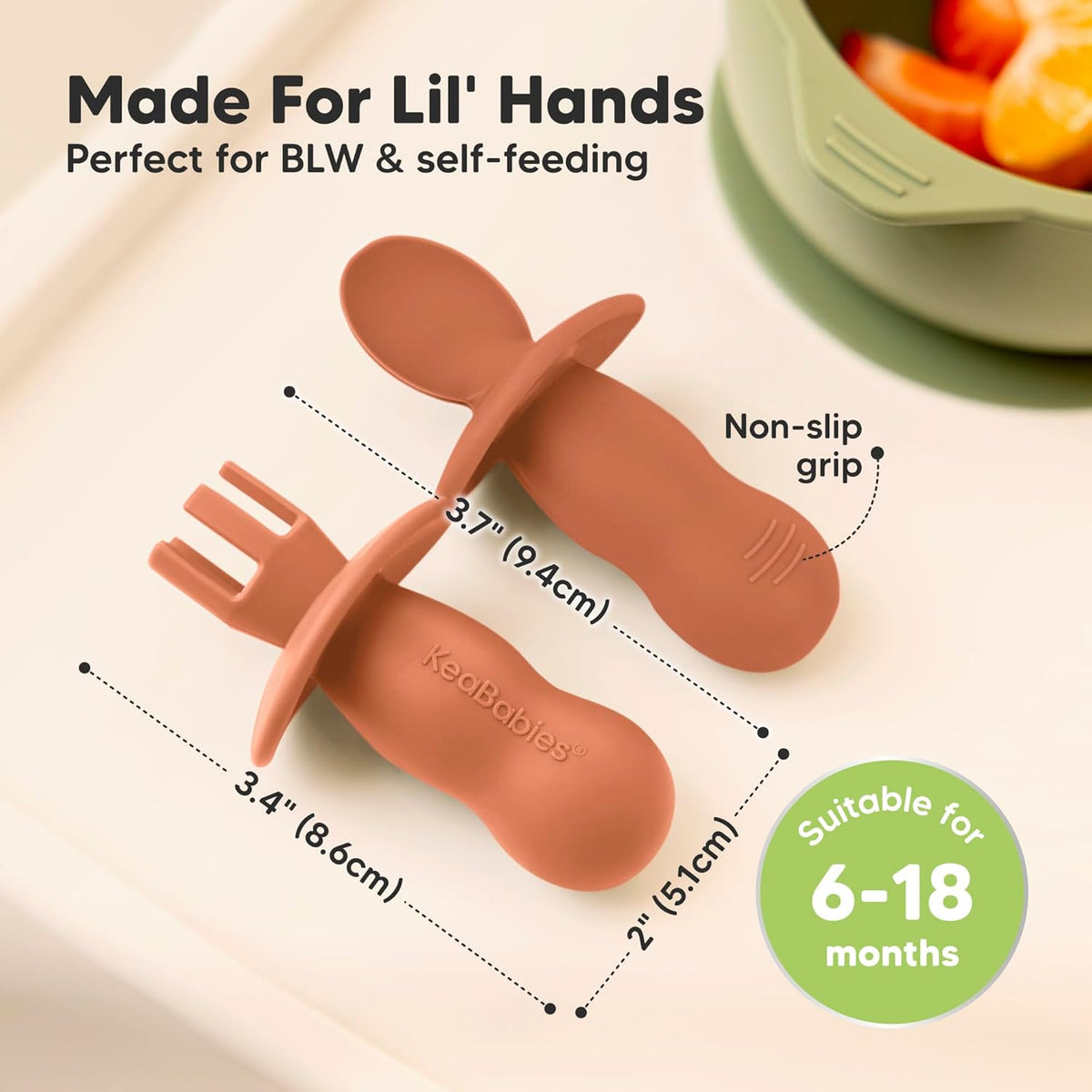 KeaBabies 4-Pack Silicone Baby Spoons and Forks Set - Baby Led Weaning Utensils 6-12 Months, Self