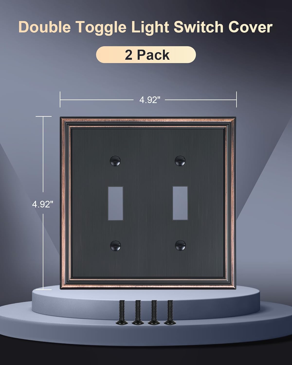 2-Pack Double Toggle Light Switch Cover Plate, Durable Solid Zinc Alloy Decorative Dual Switch
