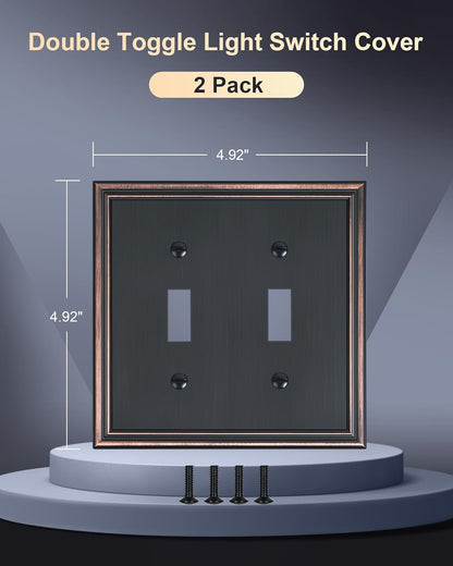 2-Pack Double Toggle Light Switch Cover Plate, Durable Solid Zinc Alloy Decorative Dual Switch