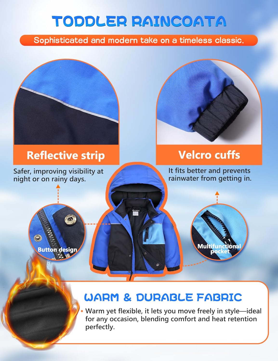 GEMYSE Toddler Boys Winter Coat Waterproof Ski Snow Jacket with Hood Thicken Warm Baby Jacket