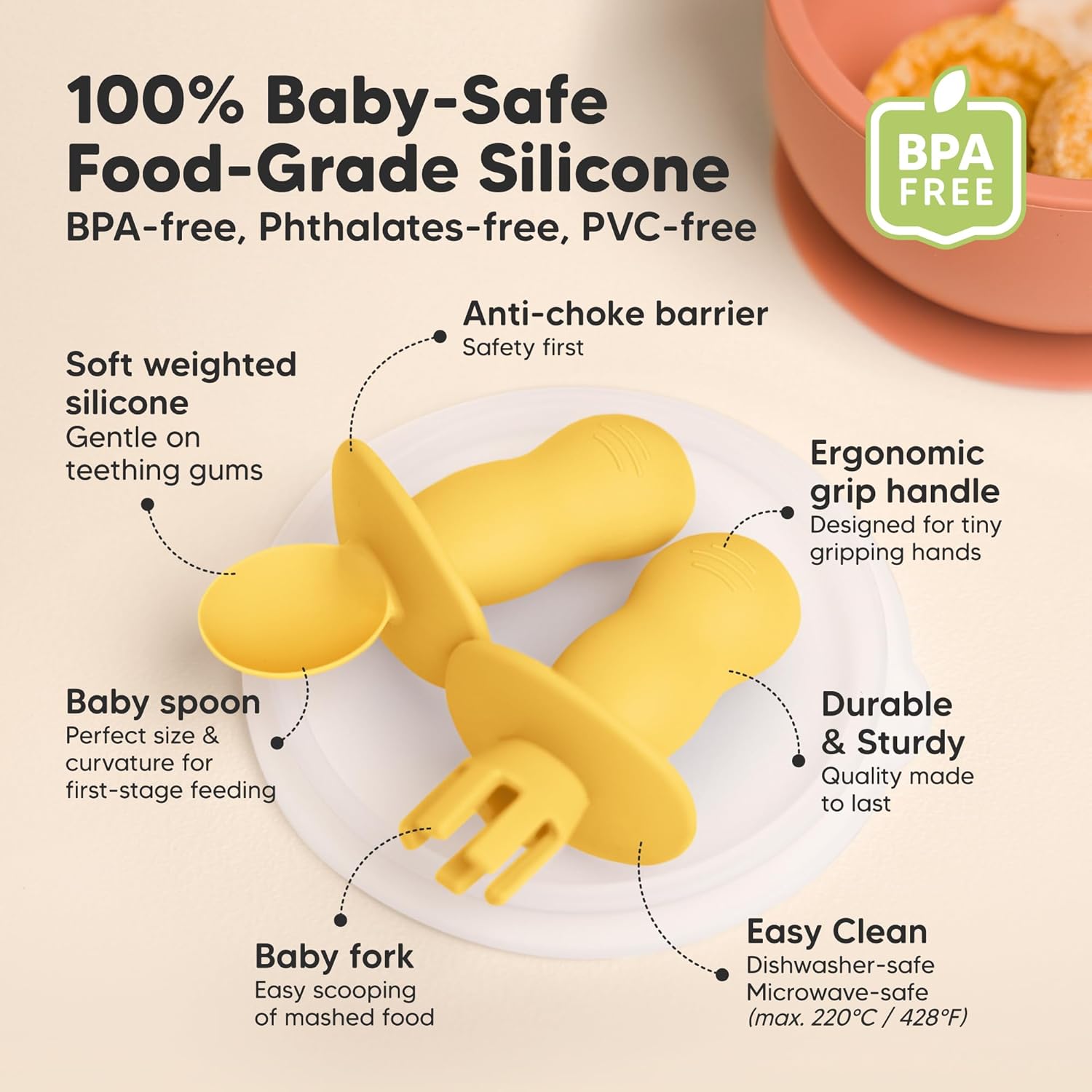KeaBabies 4-Pack Silicone Baby Spoons and Forks Set - Baby Led Weaning Utensils 6-12 Months, Self