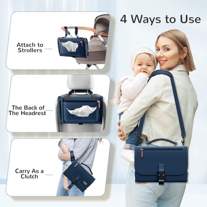 Portable Diaper Changing Pad with Shoulder Strap, Detachable Travel Changing Pad with Baby Wipes