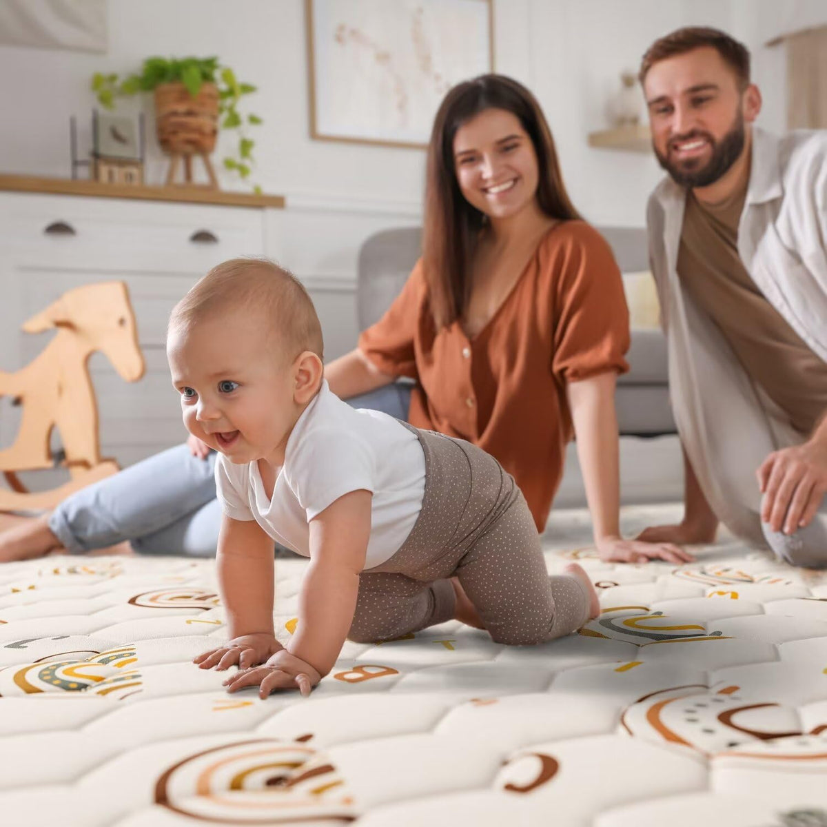 Boho Rainbow Baby Play Mat 71" X 59" Playpen Mat Thicken One-Piece Crawling Mat Non-Slip Cushioned