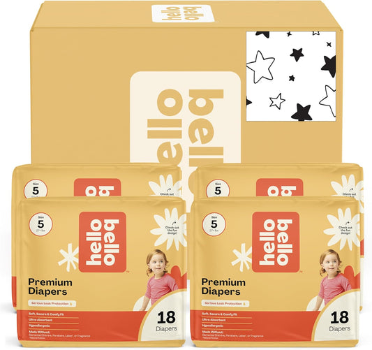 Hello Bello Diapers, Size 5 (27+ lbs) Superstars - 72 Count Value Pack of Premium Disposable Baby