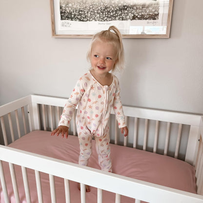 Baby Girls Crib Sheets | 2 Pack Floral & Solid Pink Ultra-Soft Bedding for Crib Mattress and