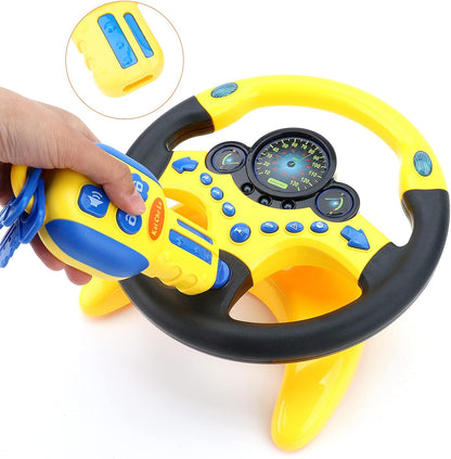 deAO Kids Steering Wheel for Backseat with Car Key Pretend Driving Simulated Driving Steering Wheel