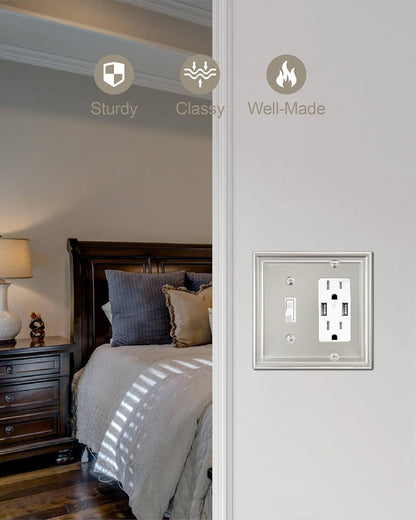 2-Pack Combination 1 Toggle/1 Decorator Wall Plate, Metal Switch Plate and Outlet Cover, Satin
