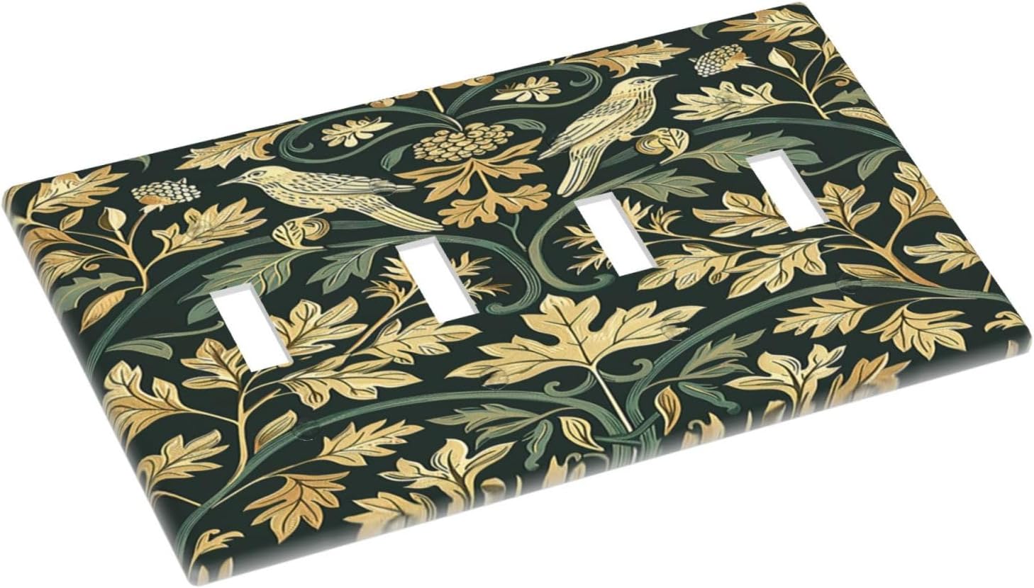 Light Switch Covers William Morris Vintage Botanical Birds Golden Green Leaves Quad Toggle
