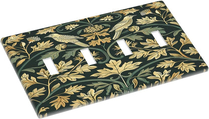 Light Switch Covers William Morris Vintage Botanical Birds Golden Green Leaves Quad Toggle