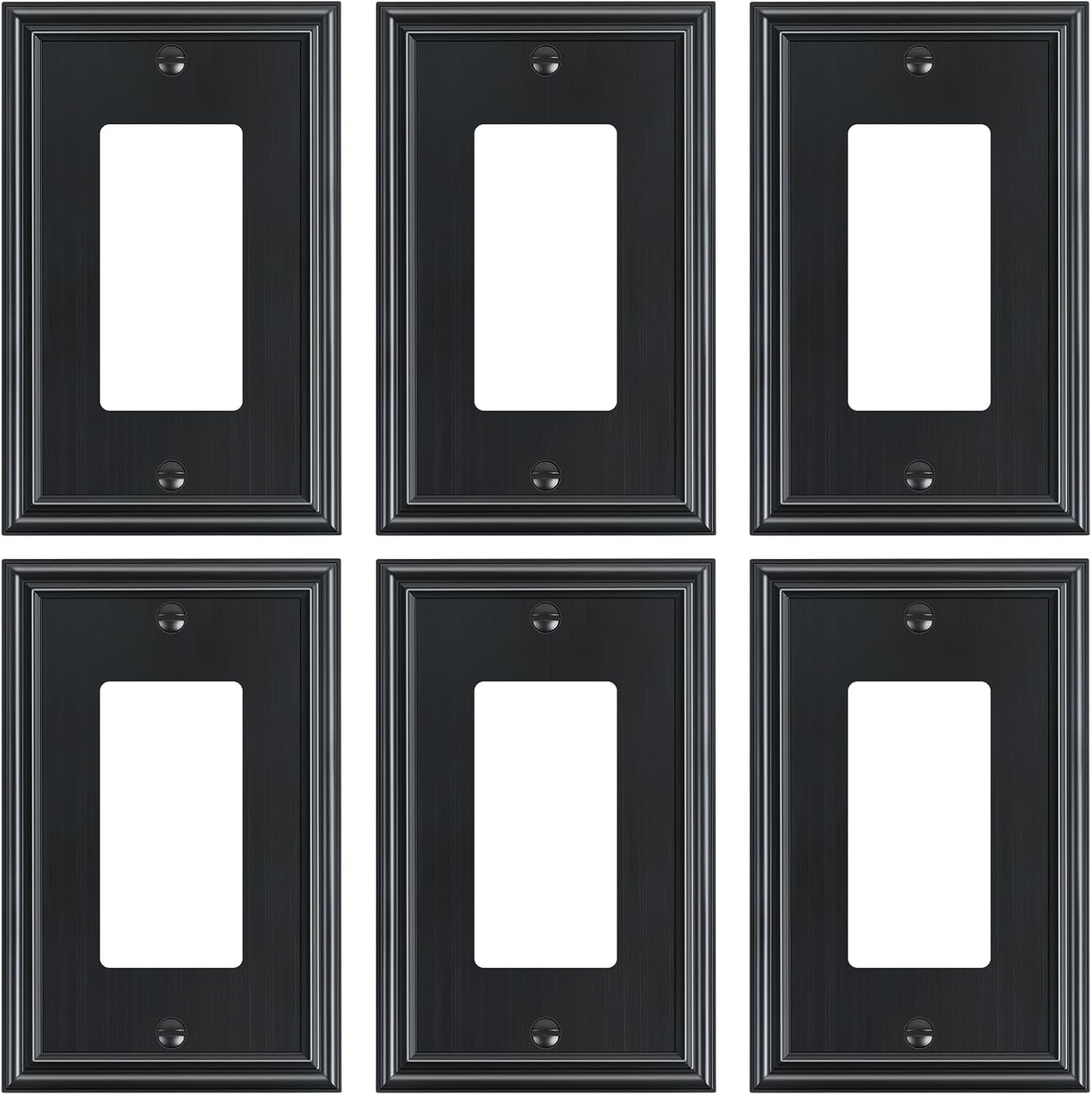 6-Pack Decorator Outlet Cover Plate, Black Decorative Switch Plates and Outlet Covers, Durable Zinc