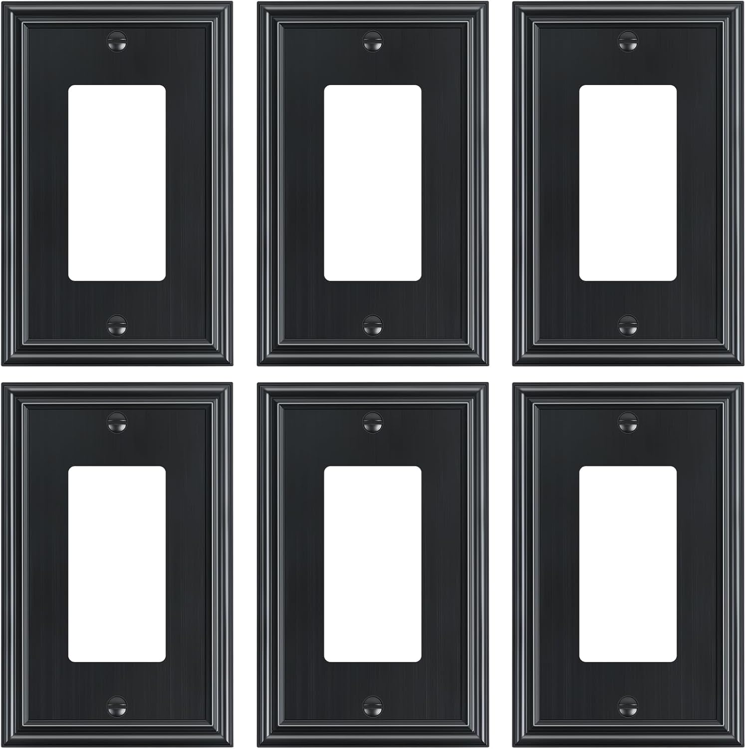 6-Pack Decorator Outlet Cover Plate, Black Decorative Switch Plates and Outlet Covers, Durable Zinc