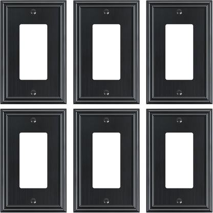 6-Pack Decorator Outlet Cover Plate, Black Decorative Switch Plates and Outlet Covers, Durable Zinc