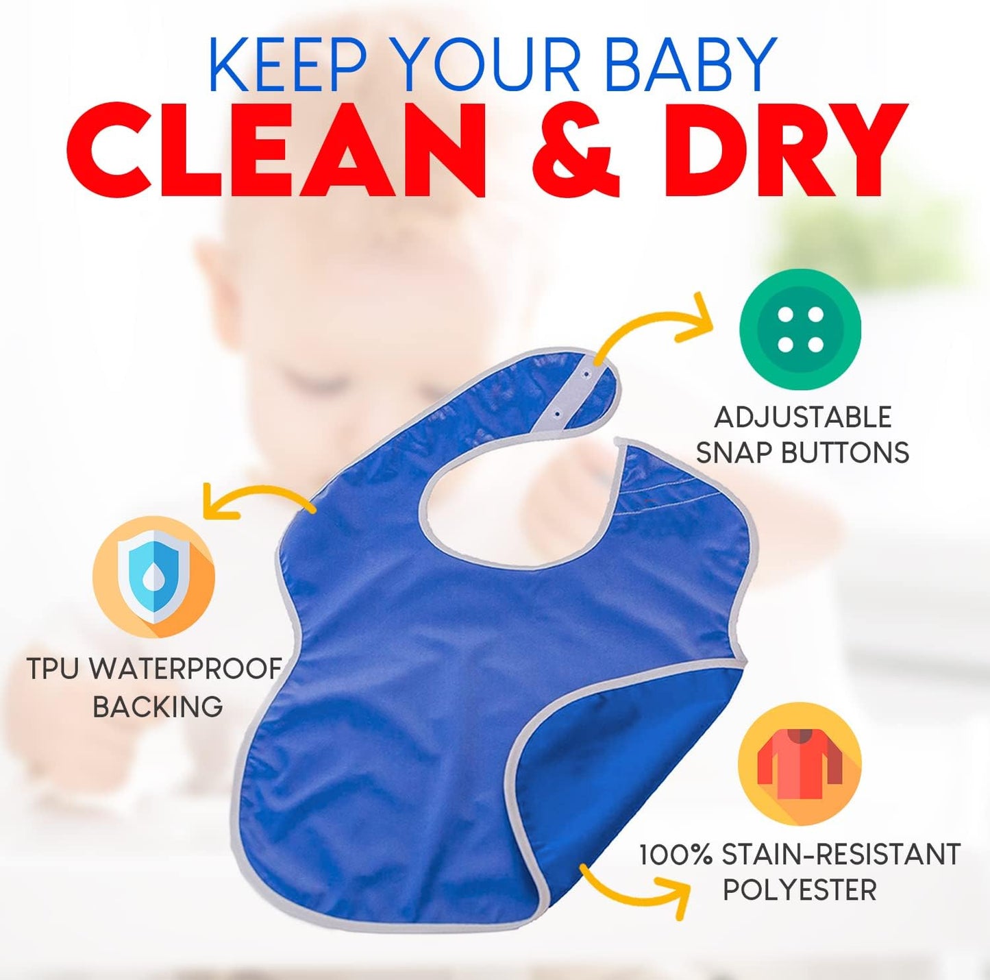 Large Waterproof Bibs Primary Collection - 4pk, 12pk, 48pk