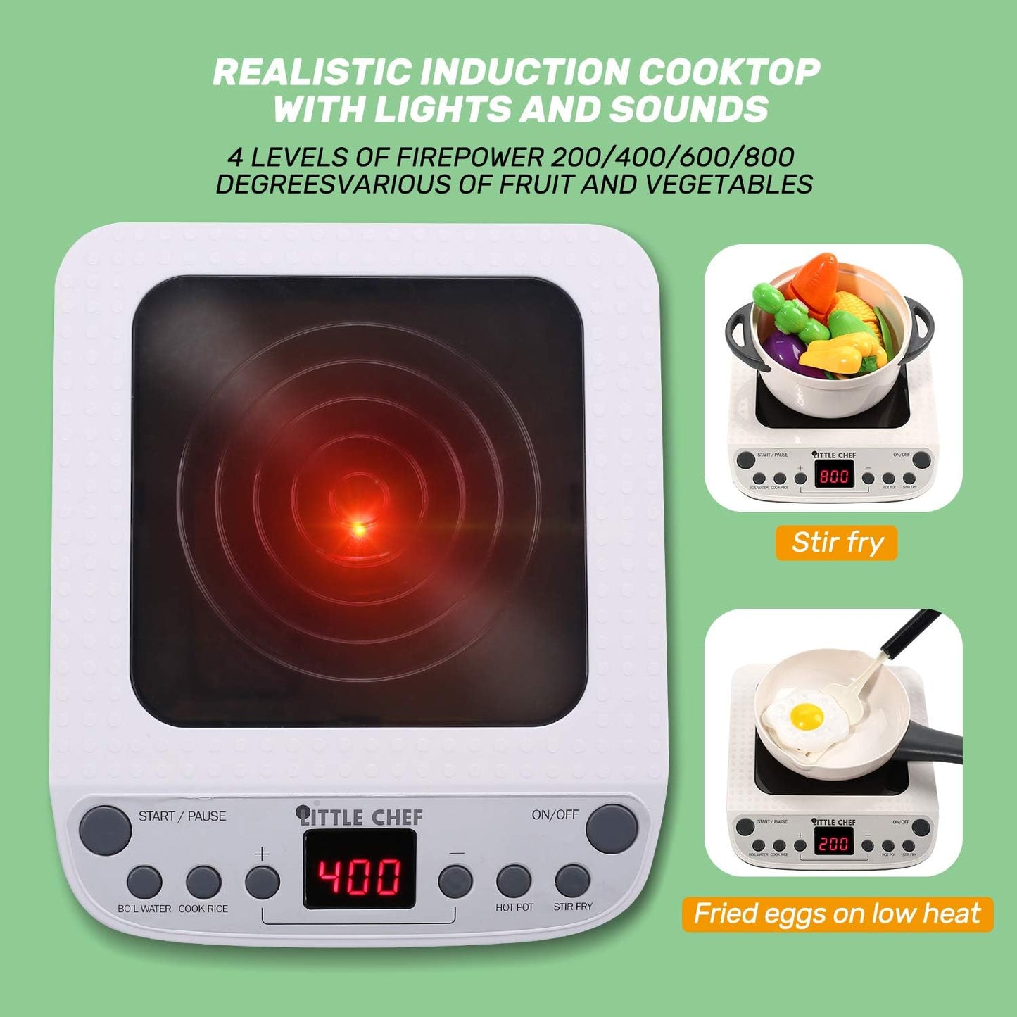 CUTE STONE Pretend Play Kitchen Toy with Cookware Steam Pressure Pot and Electronic Induction
