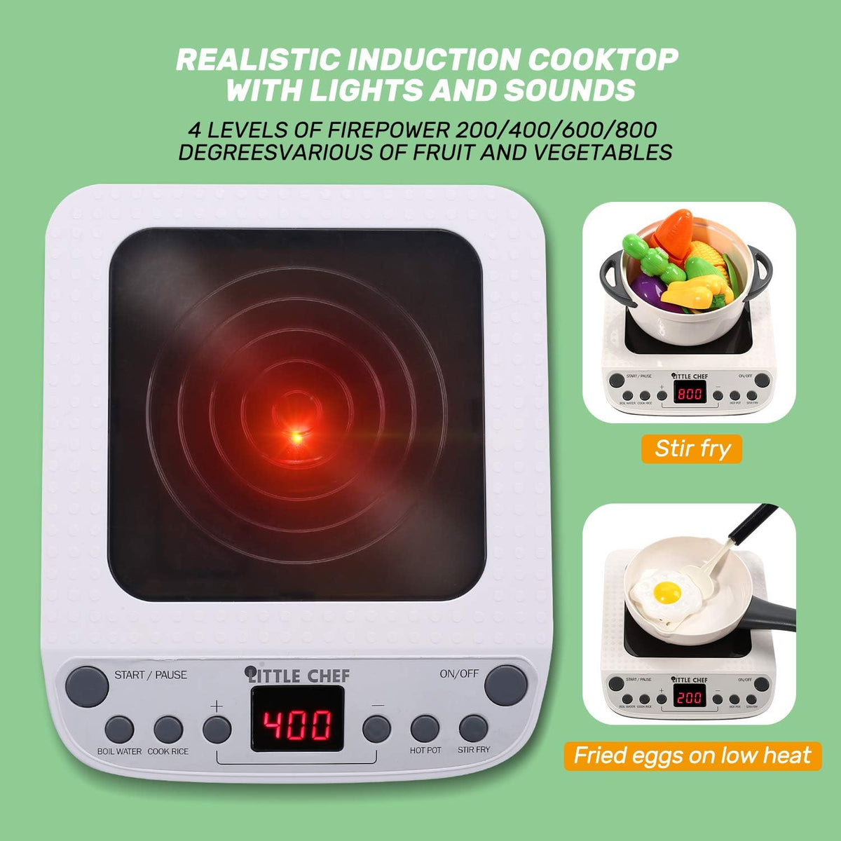 CUTE STONE Pretend Play Kitchen Toy with Cookware Steam Pressure Pot and Electronic Induction