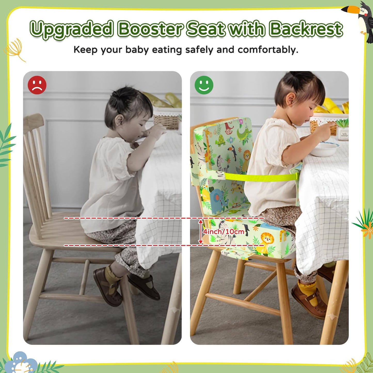 Vahlbeste Booster Seat for Kitchen Chair with Backrest & 4 Adjustable Straps, Portable TPU
