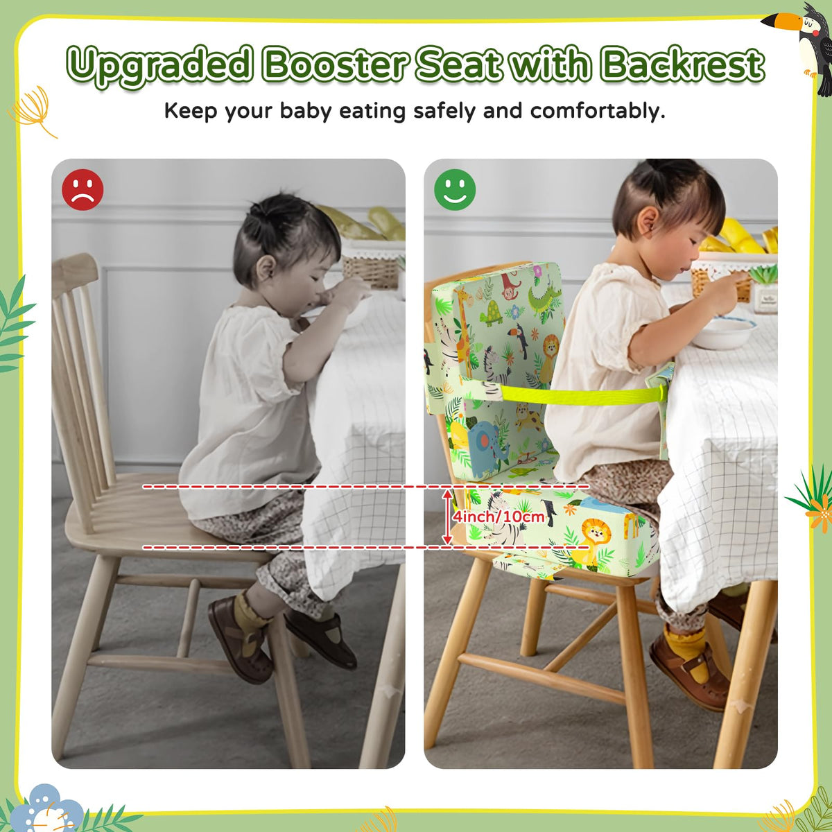 Vahlbeste Booster Seat for Kitchen Chair with Backrest & 4 Adjustable Straps, Portable TPU