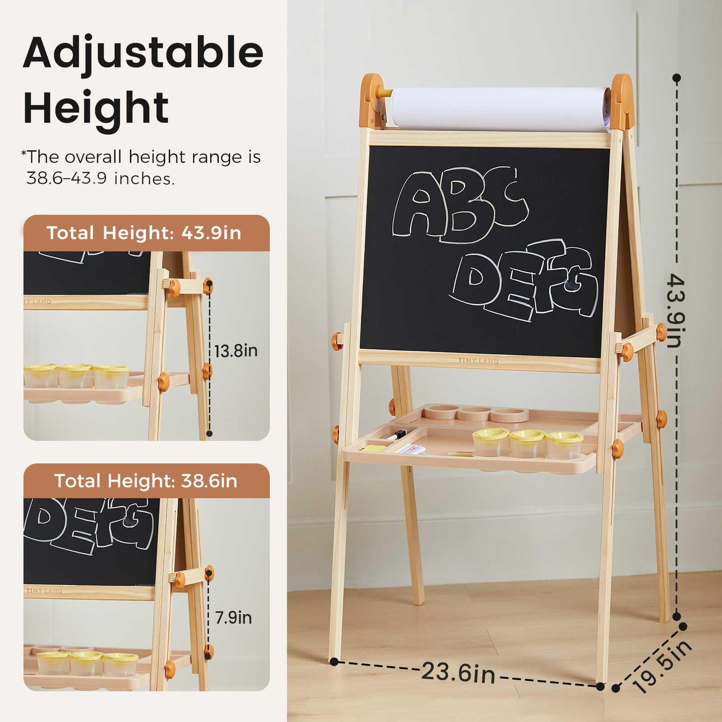 Tiny Land Foldable Wooden Art Easel for Kids, with Chalkboard & Whiteboard