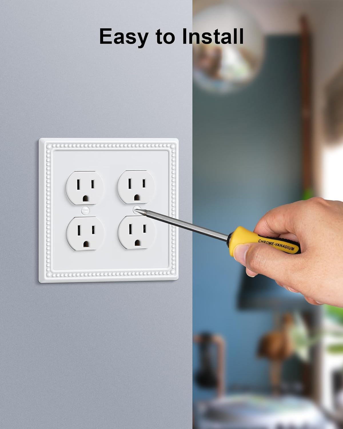 2-Pack Double Duplex Outlet Cover, Metal Switch Plates and Outlet Covers, Pure White Pearls