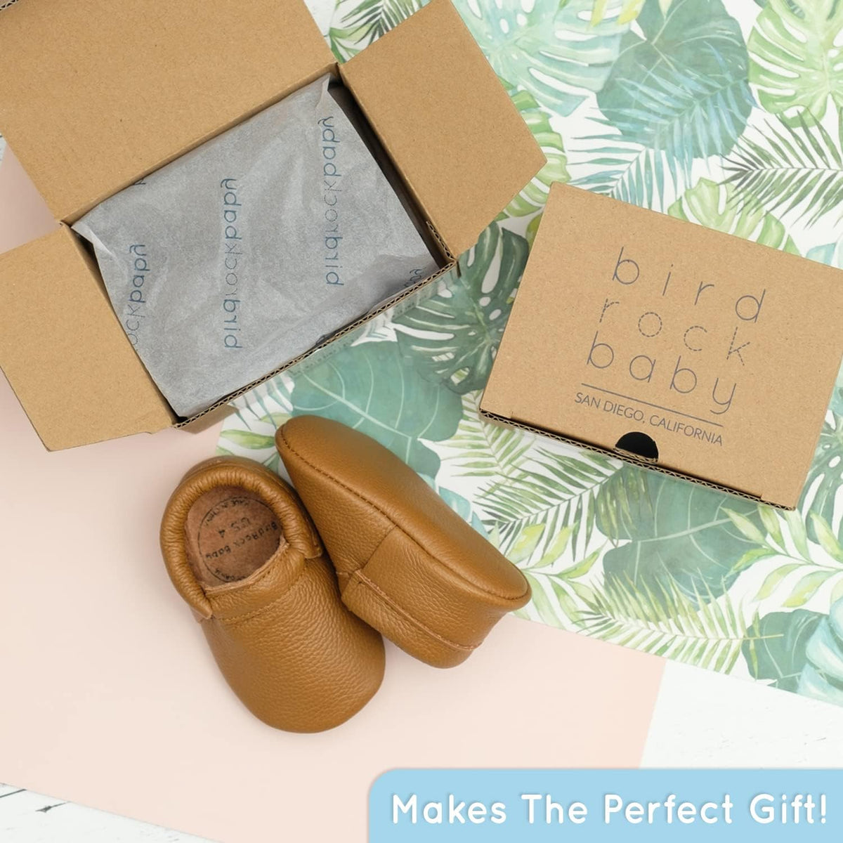 BirdRock Baby Fringeless Moccasins - Genuine Leather Boys and Girls Shoes for Newborns, Infants