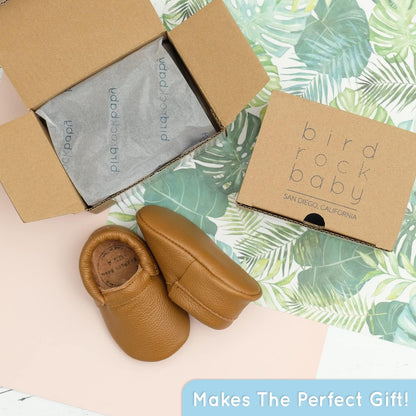 BirdRock Baby Fringeless Moccasins - Genuine Leather Boys and Girls Shoes for Newborns, Infants