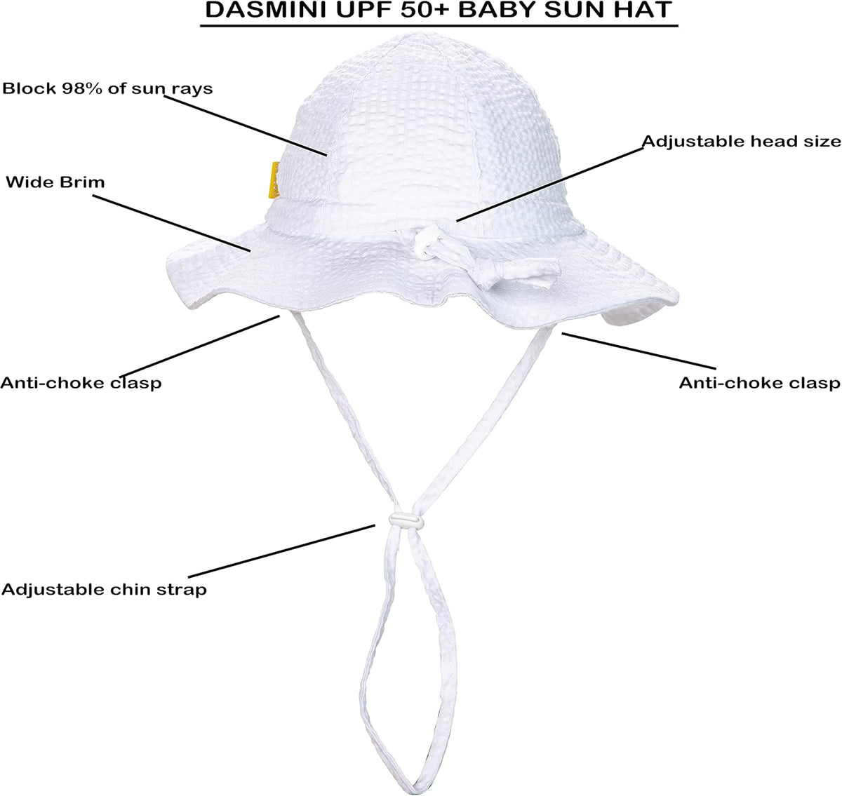 Baby & Toddler Wide Brim Sun Hats UPF 50+ Sun Protection Bucket Cap Cute Adjustable Hat in