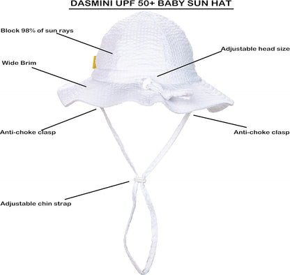 Baby & Toddler Wide Brim Sun Hats UPF 50+ Sun Protection Bucket Cap Cute Adjustable Hat in