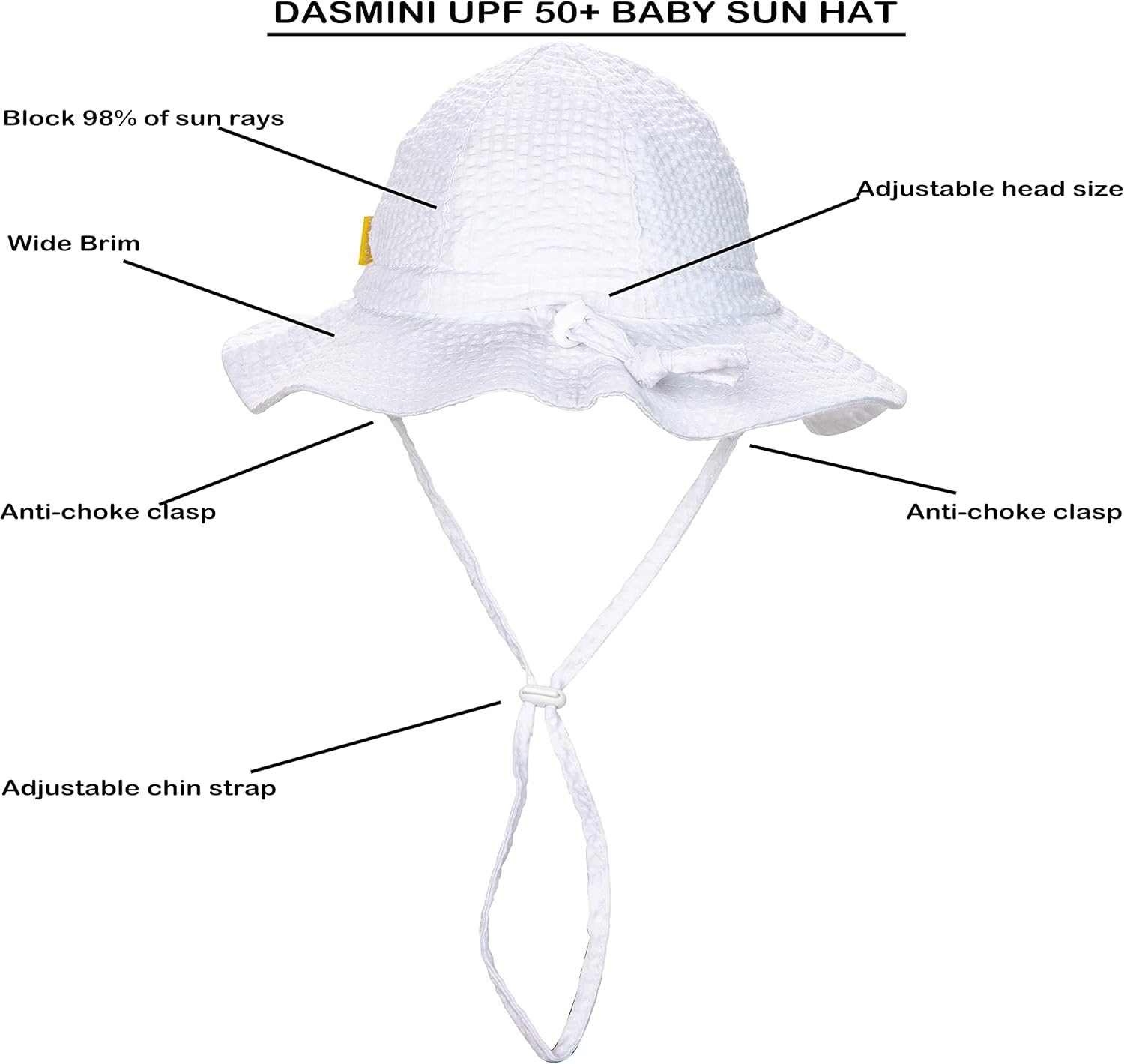 Baby & Toddler Wide Brim Sun Hats UPF 50+ Sun Protection Bucket Cap Cute Adjustable Hat in