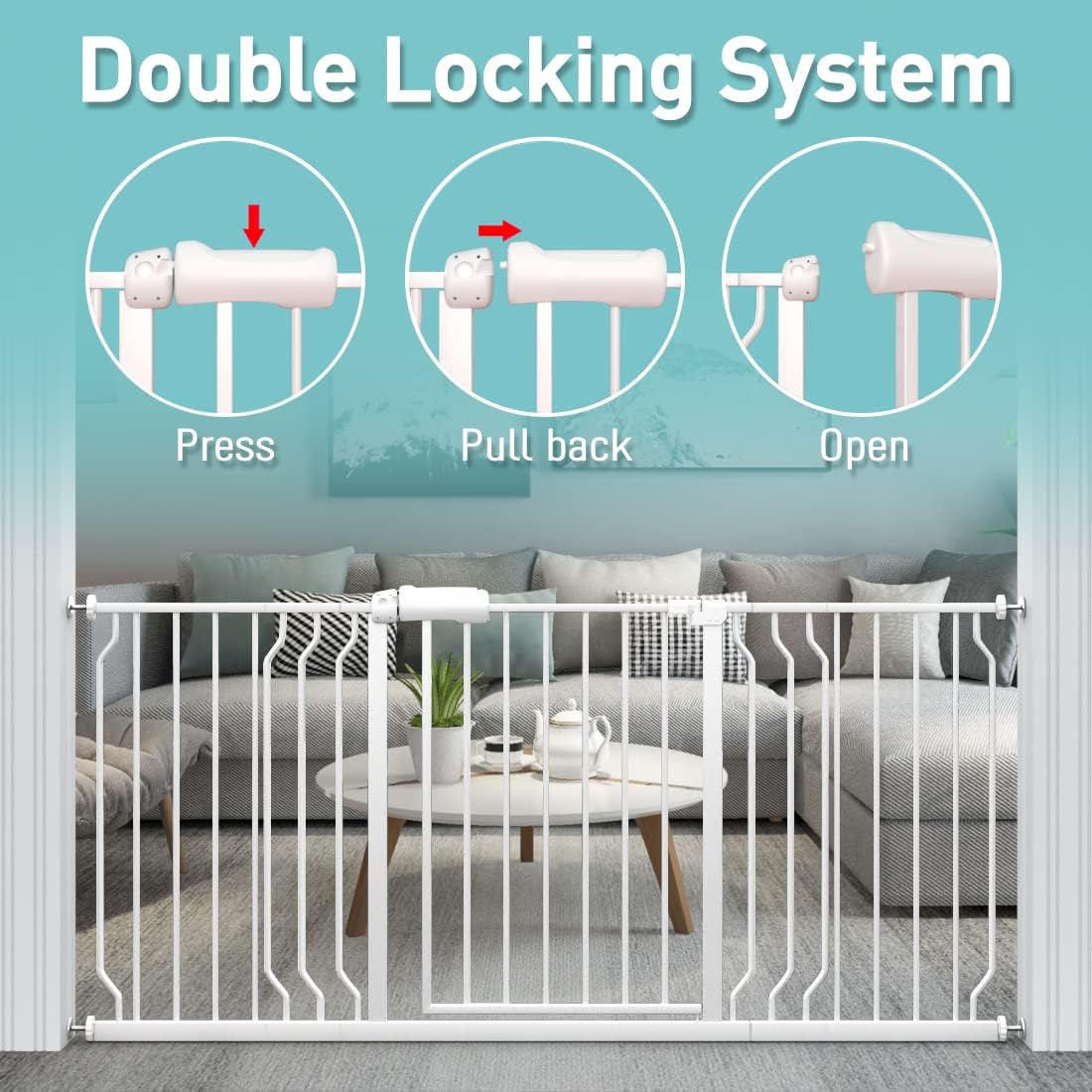 WAOWAO Baby Gate 14.16" Extra Wide Pressure Mounted Walk Through Swing Auto Close Safety White