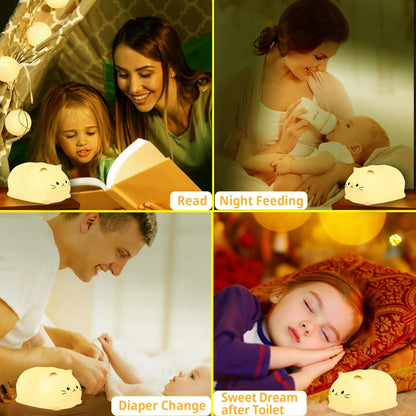 Tremdwoto Cat Night Light for Kids,Cute Colorful Night Light Baby Girl Squishy Night Light Lamp 3