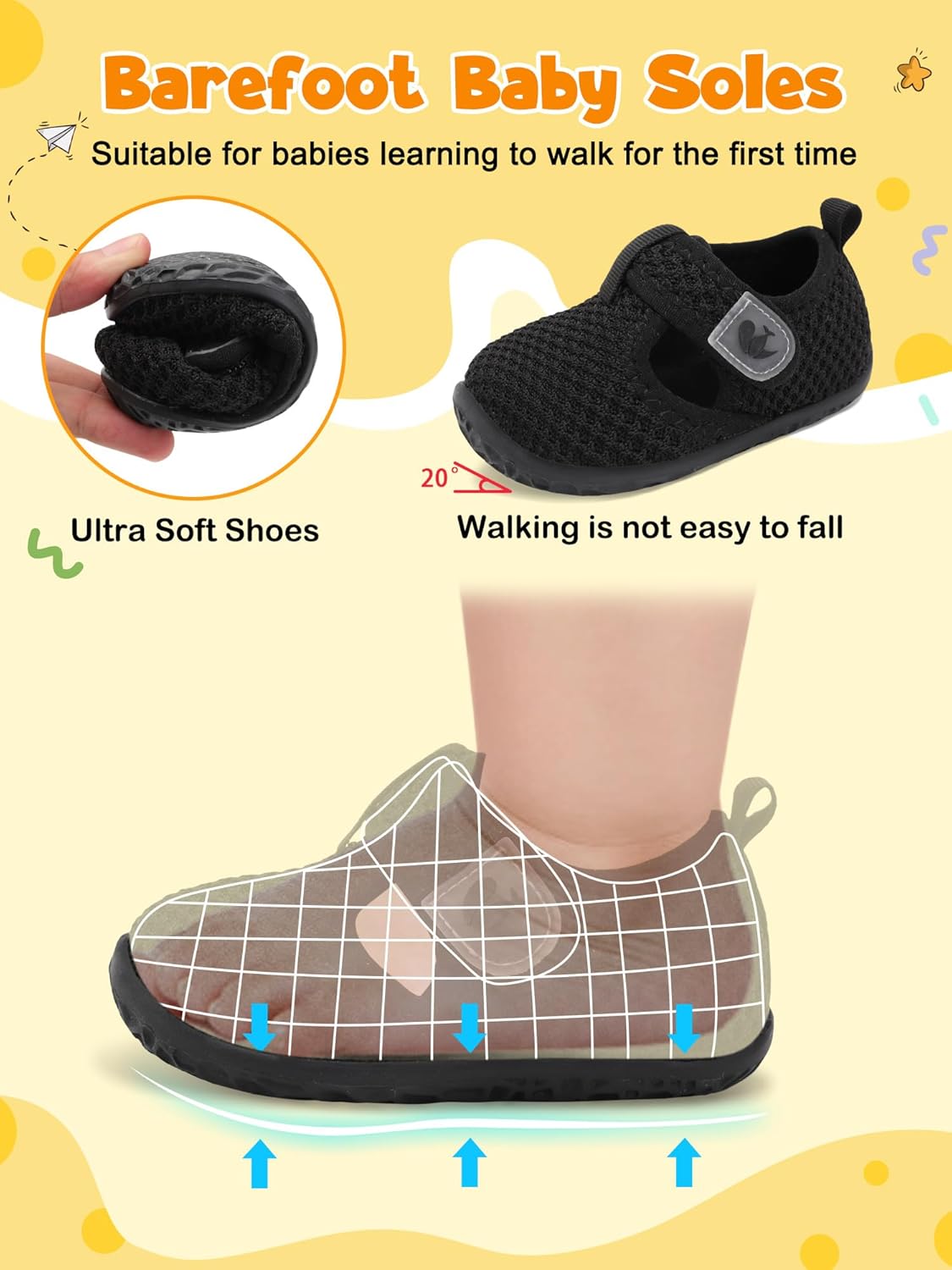 FEETCITY Barefoot Baby Shoes Girls Boys Walking Shoes Infant Sneakers Lightweight Flexible Newborn