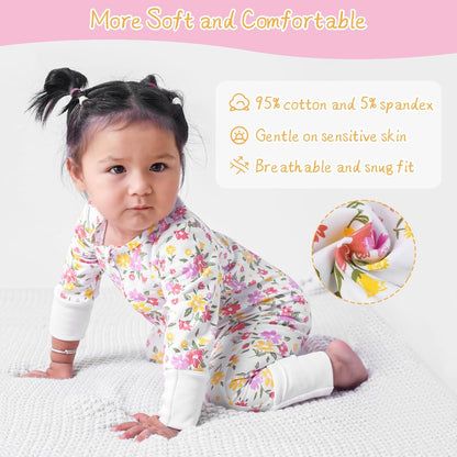 Satol Baby Girl Cotton Clothes, One-Piece Zip Front Footed, 2 Way Zipper Outfit Baby Clothes for