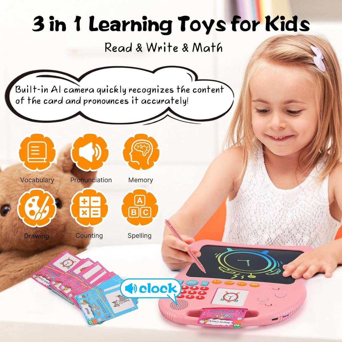 Kids Educational Learning Toys with Math Games,Talking Flash Cards and Writing Drawing Tablet