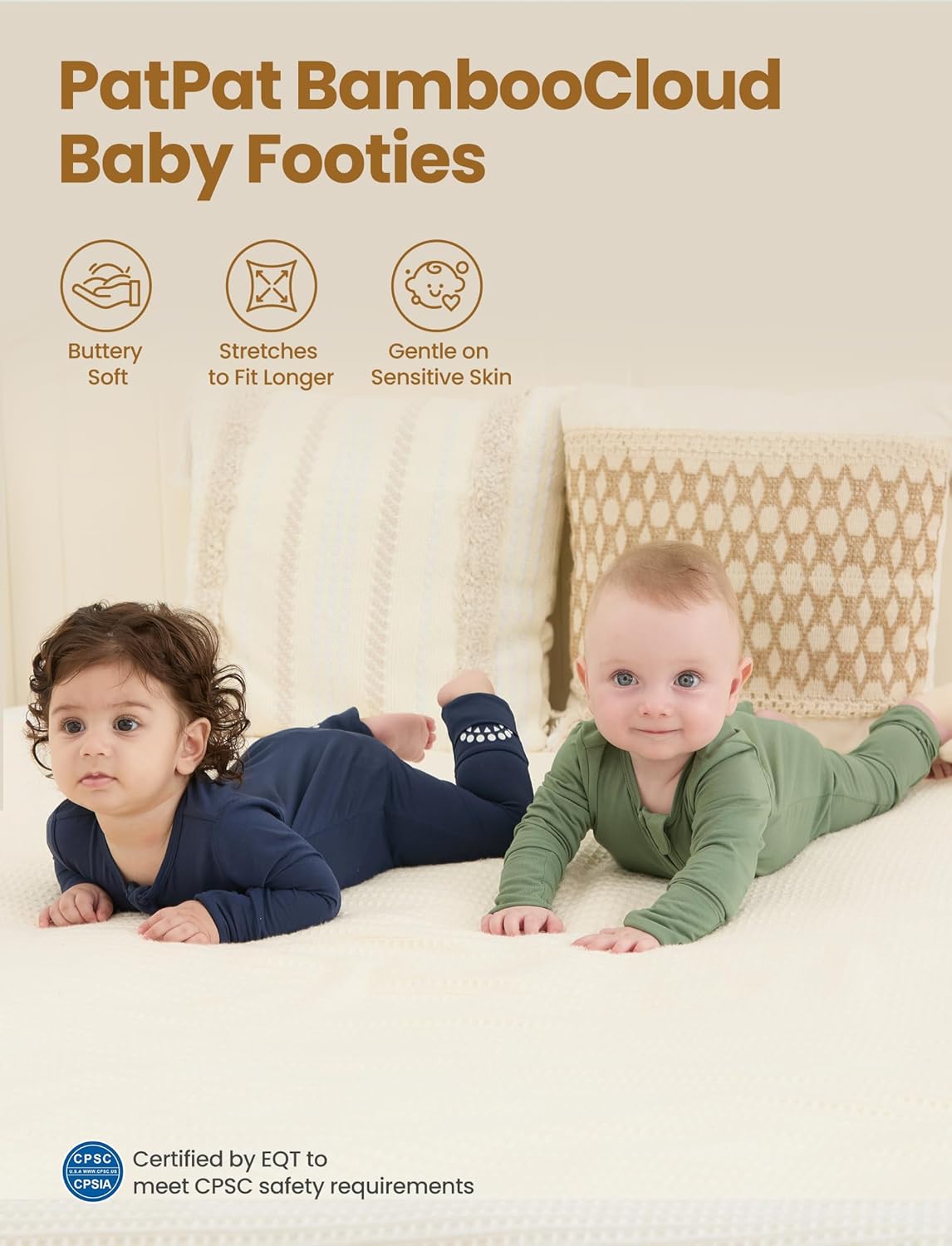 PATPAT Baby Footies Boys Girls - Bamboo Viscose - Zipper & Non-Slip Soles Romper Mitten - Footed &