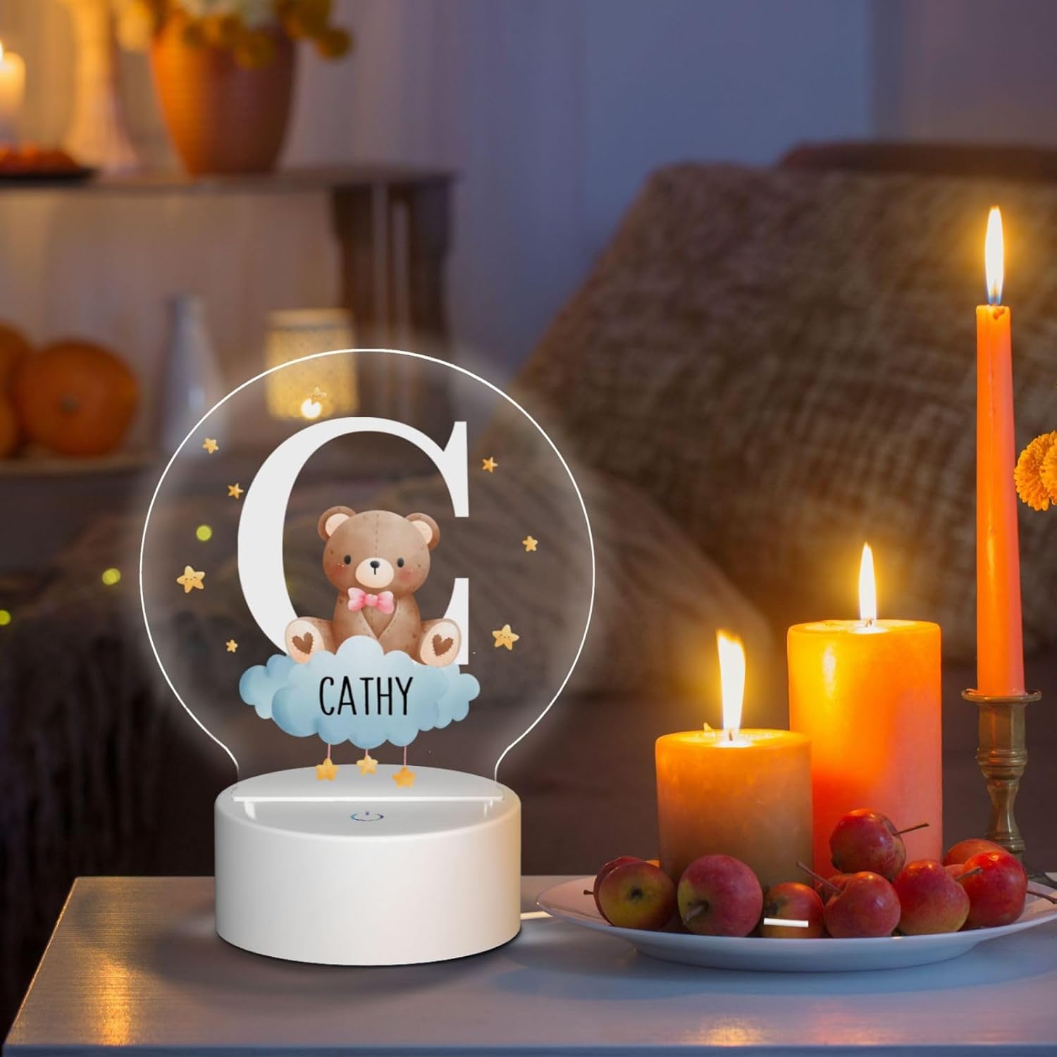 Personalized Cute Forest Animal Night Light for Kids,Custom Name Touch Control Nursery Lamp,3 Color