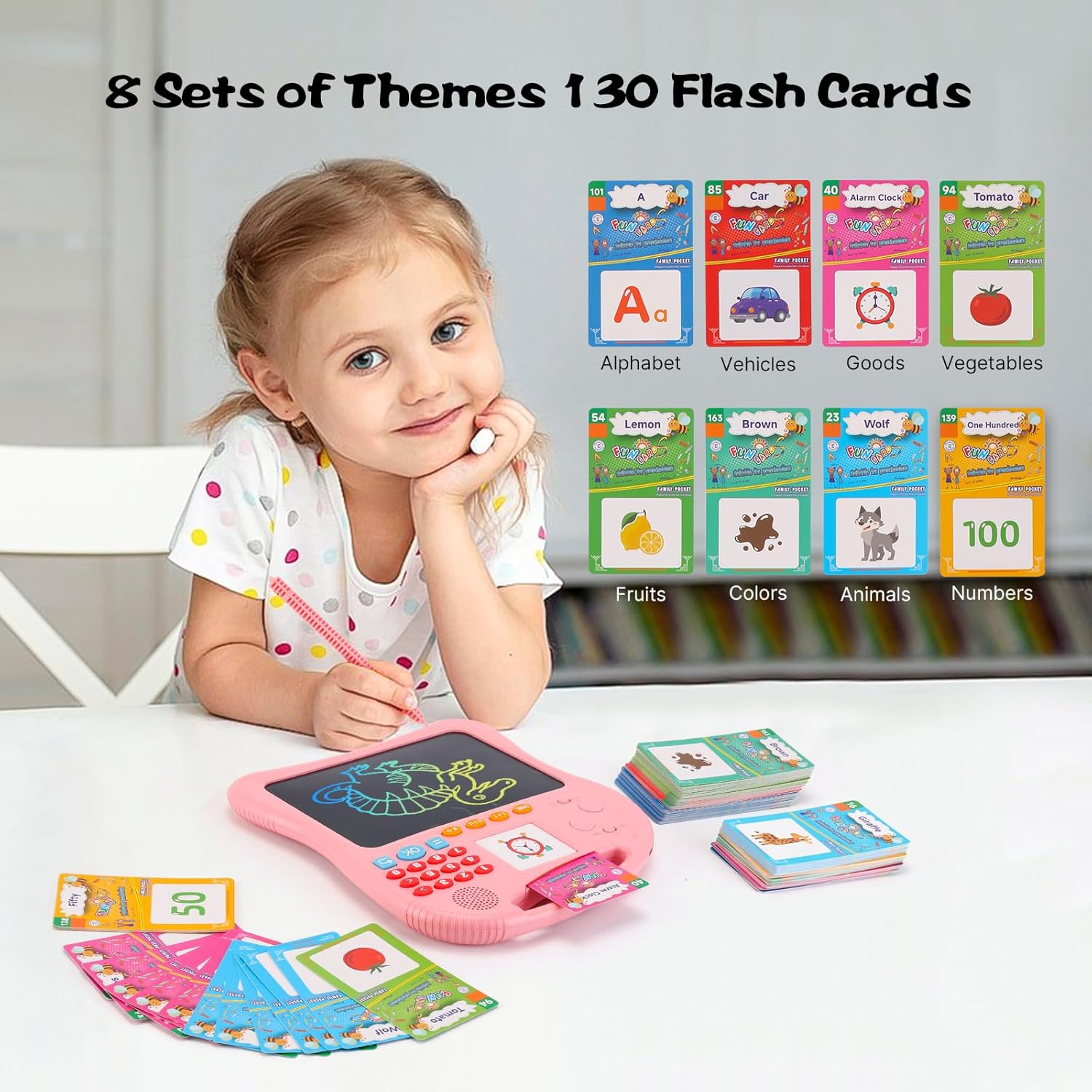Kids Educational Learning Toys with Math Games,Talking Flash Cards and Writing Drawing Tablet