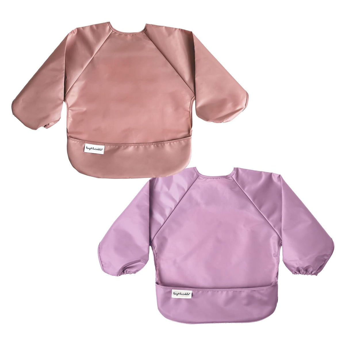 Tiny Twinkle Mess Proof Baby Bibs, 2pk Waterproof Smock Baby Bibs for Eating, Machine Washable Long