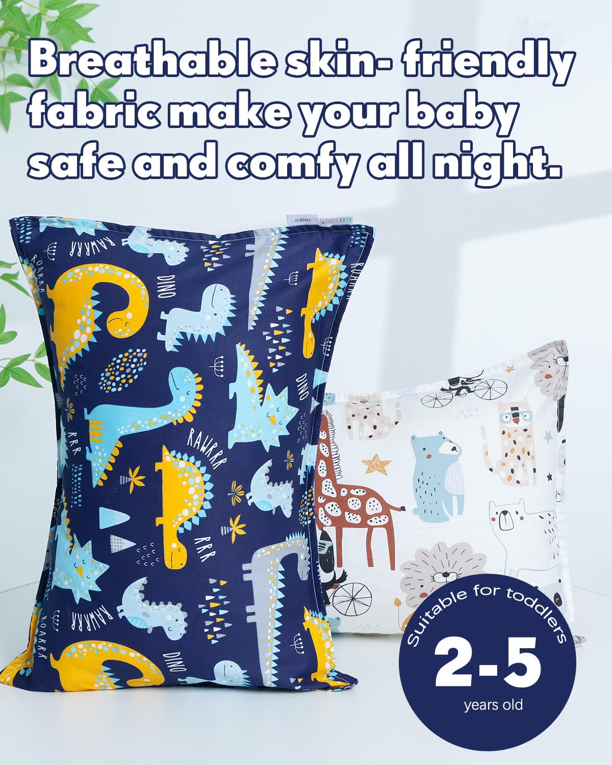 ALVABABY Toddler Pillowcases 2 Pack Organic Cotton Kids Pillow Cover Fit 13"x 18" or 12"x18"
