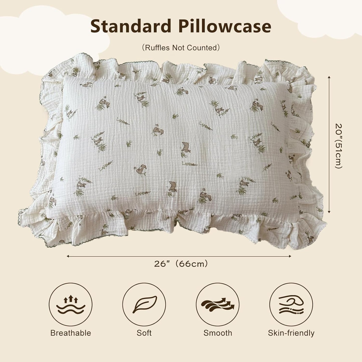 BuLuTu Muslin Toddler Pillowcase for Toddler Bed, Soft Breathable Standard Size Pillow Cover