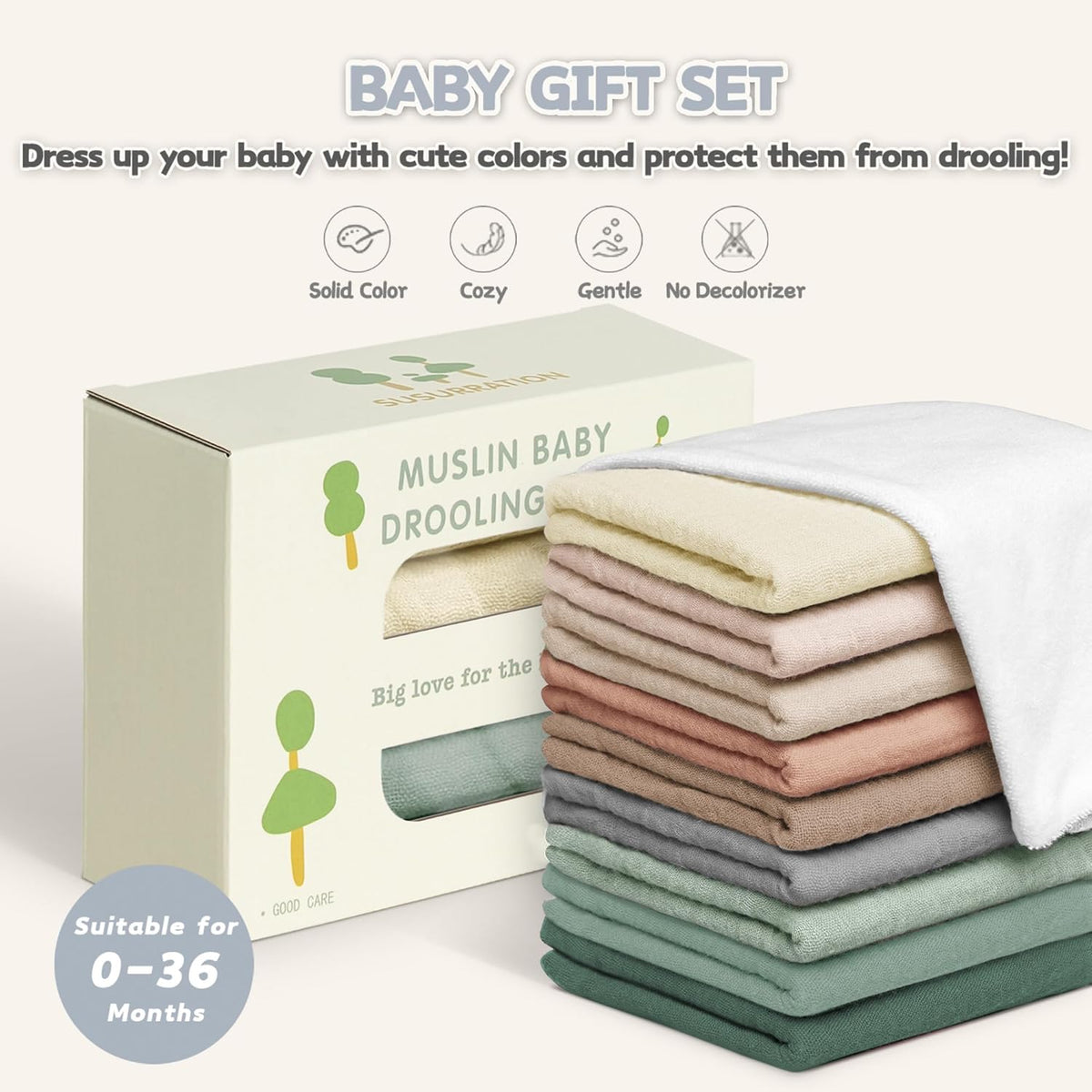 Susurration Muslin Baby Drool Bibs 10Pack Soft Square Adjustable Bandana Bibs for Unisex Baby Girls