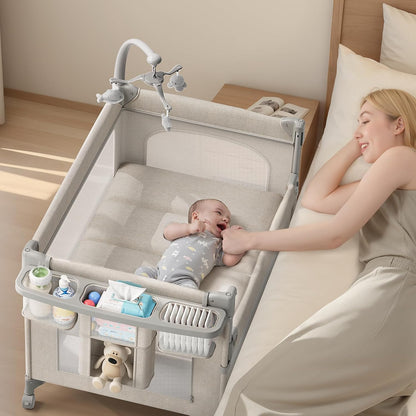 4 in 1 Baby Bassinet, Pack and Play, Bedside Crib Sleeper, Diaper Changer, Quickly Assembled and