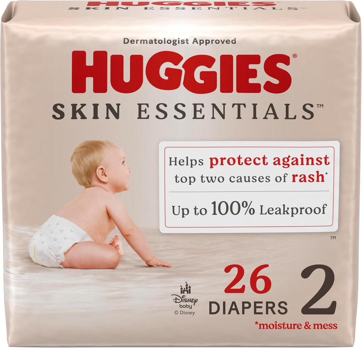 Huggies Size 2 Diapers, Skin Essentials Baby Diapers, Size 2 (12-18 lbs), 26 Count, Packaging May