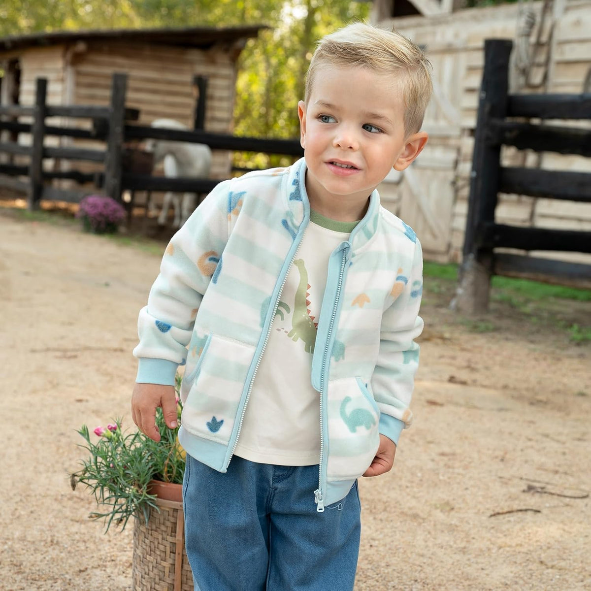 DAVE & BELLA Kids Printed Polar Fleece Jacket Toddler Baby Boys Girls Zip Up Long Sleeve Spring