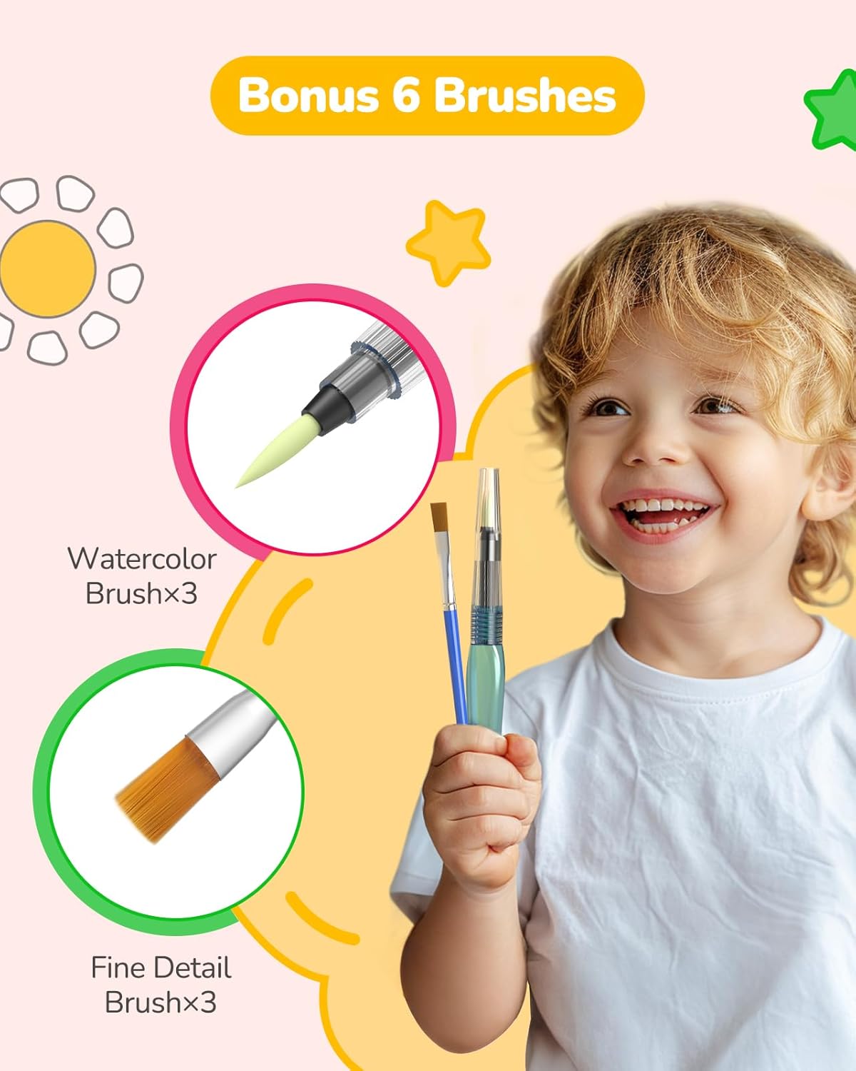 TECJOE 3 Pack Paint With Water Coloring Books for Toddlers, Watercolor Paint Set with 6 Brushes