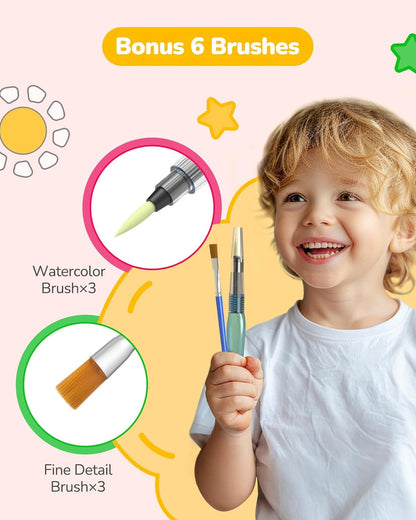 TECJOE 3 Pack Paint With Water Coloring Books for Toddlers, Watercolor Paint Set with 6 Brushes